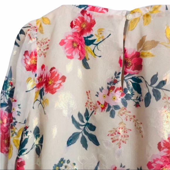 LOFT Blouse Floral Long Ruffle Sleeves Semi Sheer - Picture 3 of 5